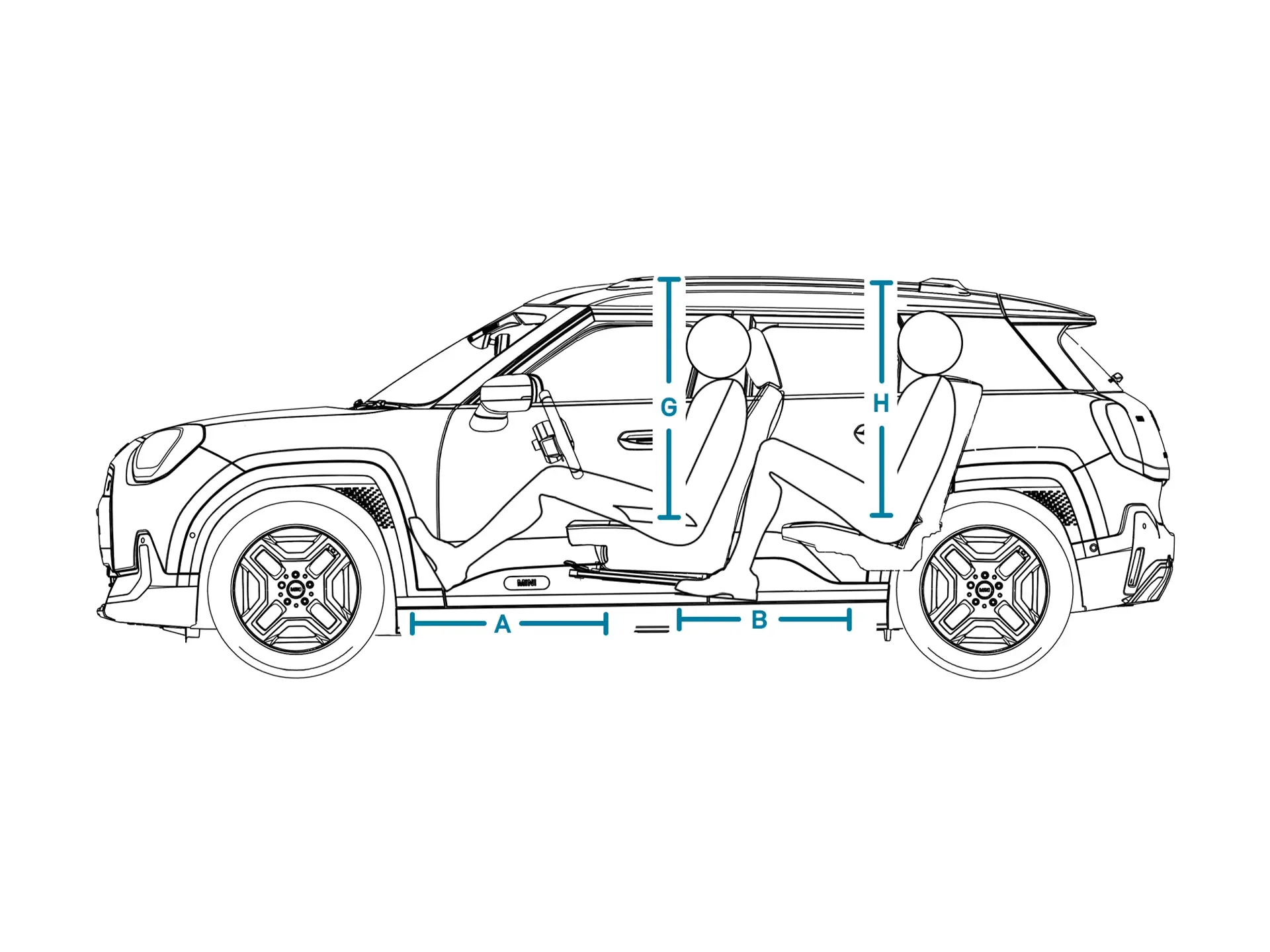 All-electric MINI Aceman - Dimensions Interior Side