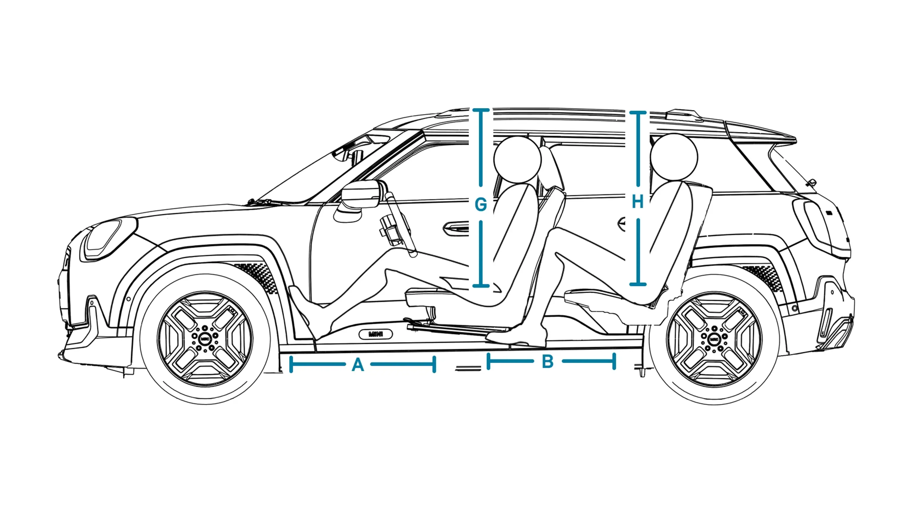 All-electric MINI Aceman - Dimensions Interior Side