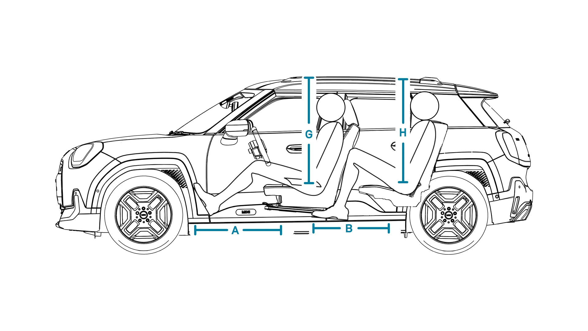 All-electric MINI Aceman - Dimensions Interior Side