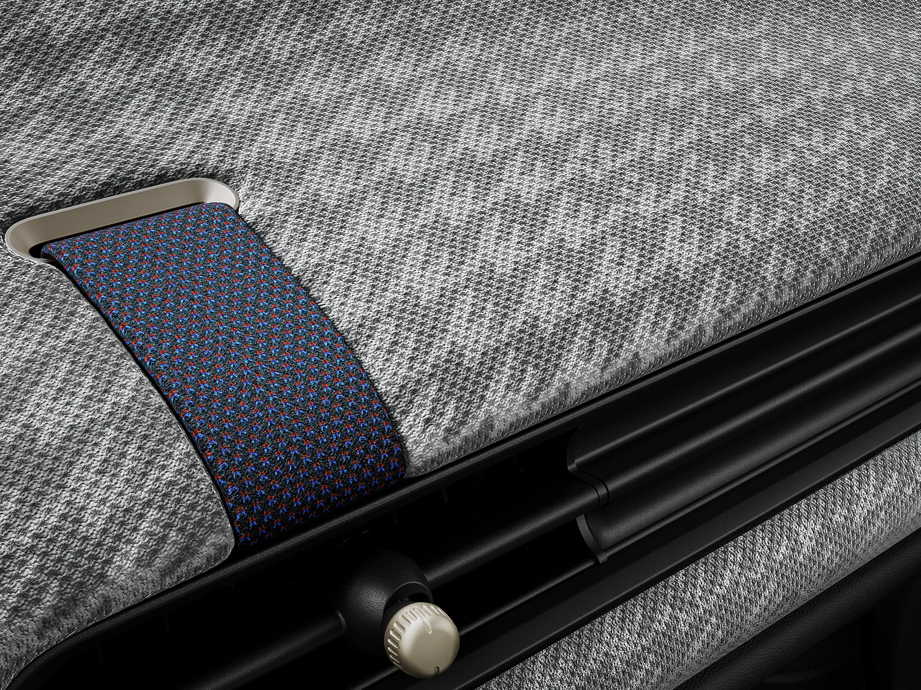 Close view of the 2D-knit dashboard inside the MINI Cooper.