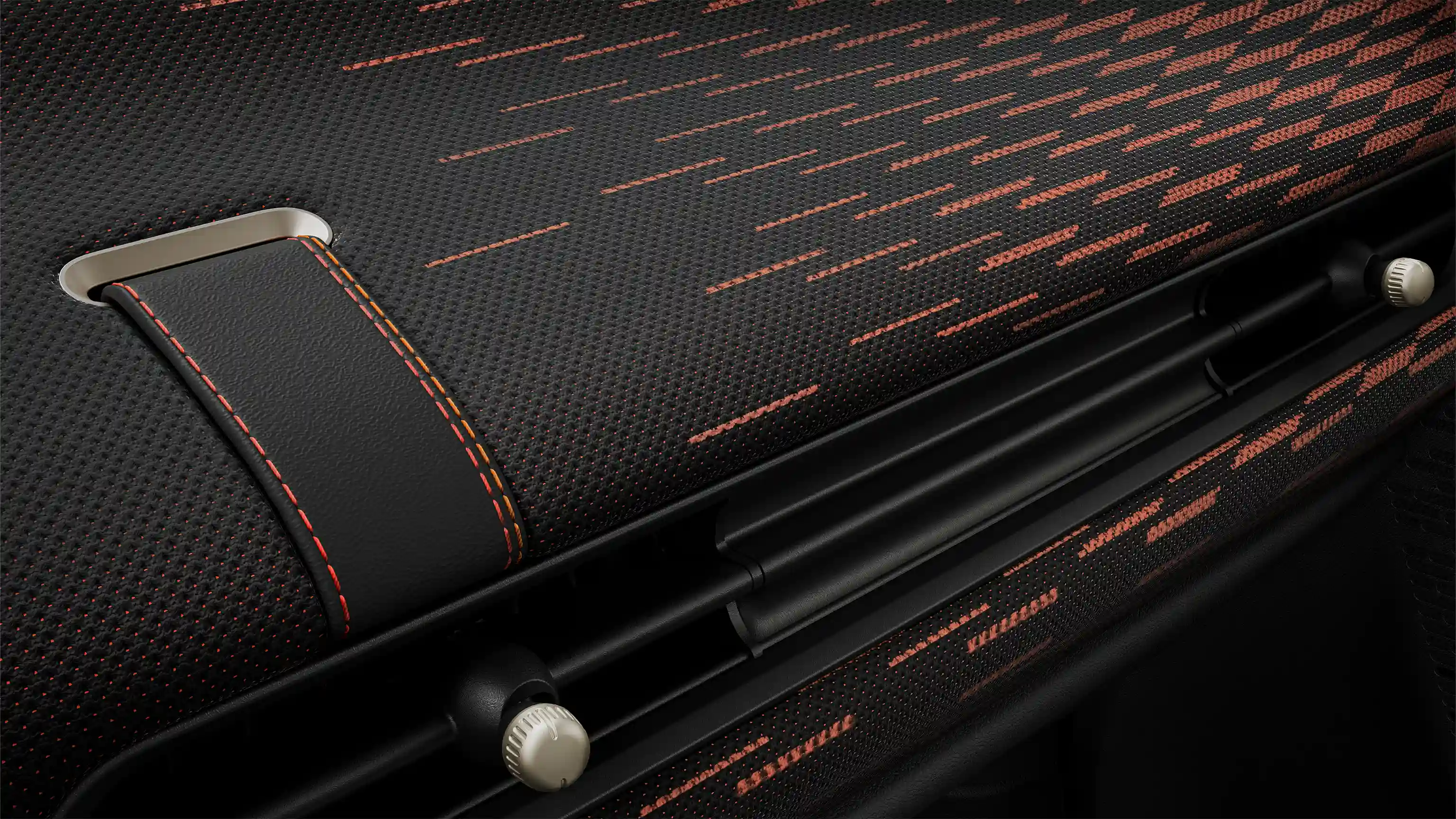 View of the MINI Cooper Sport Style dashboard in red and black