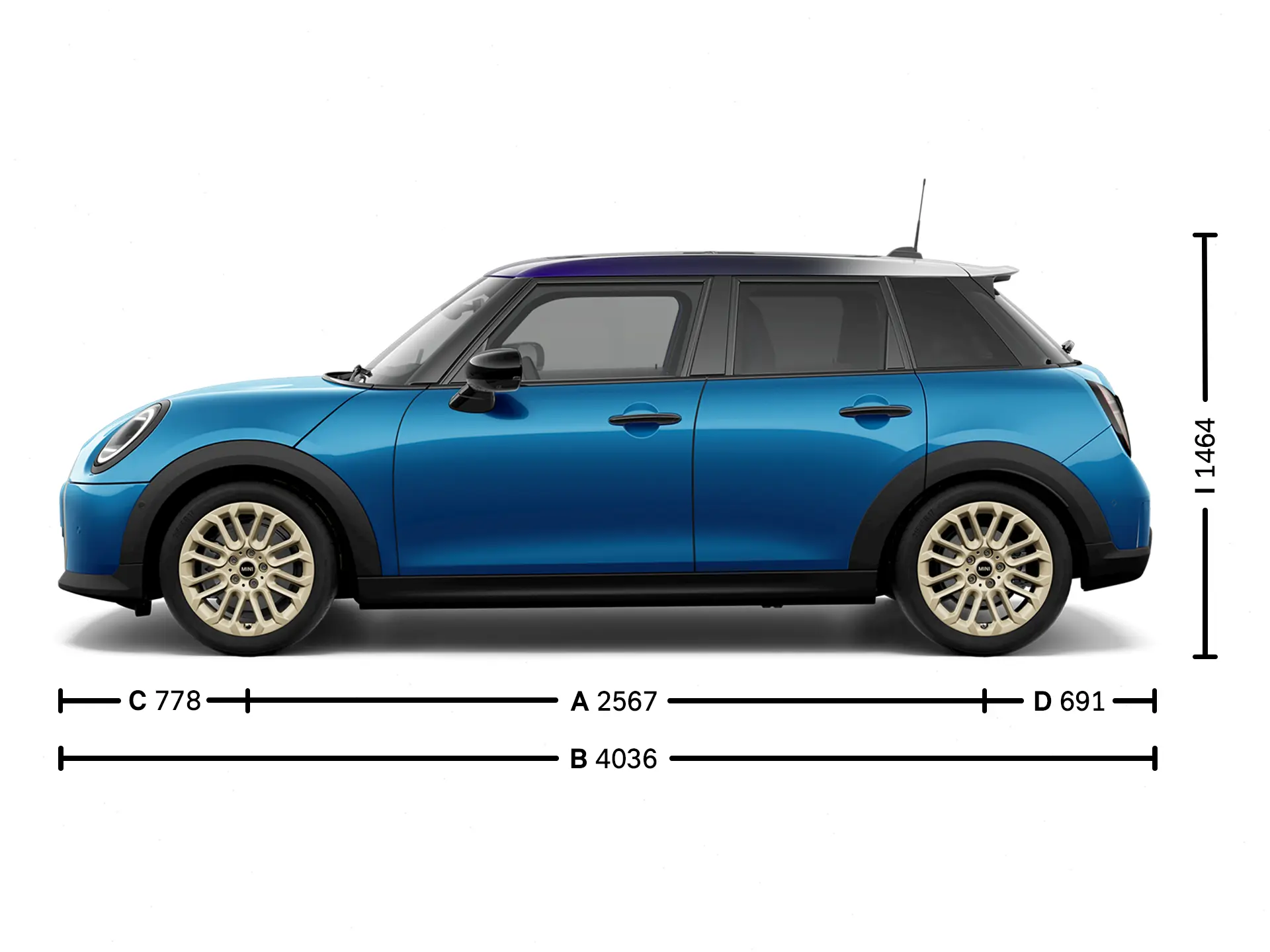 MINI Cooper 5-Door - Dimensions Side