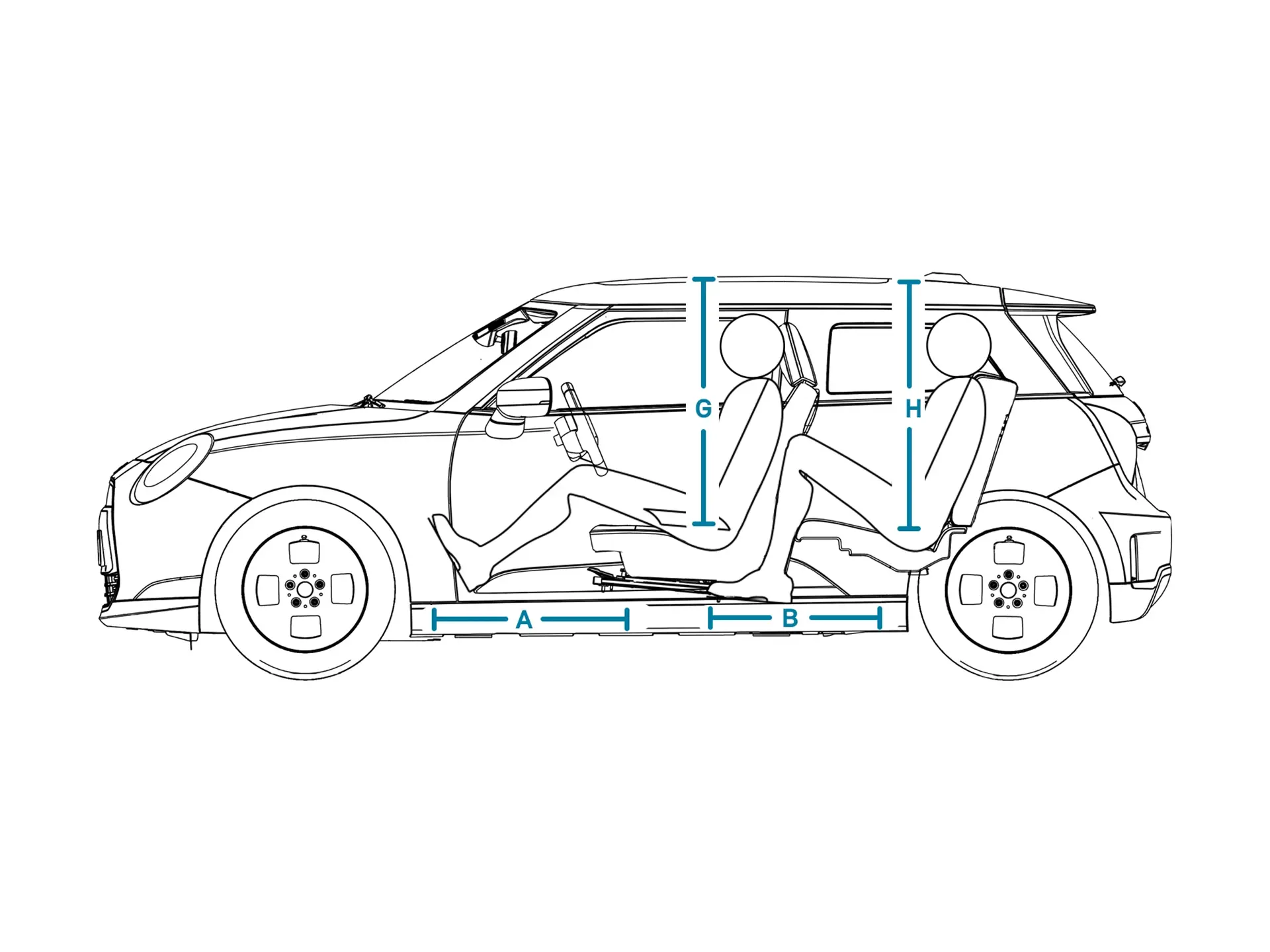 All-electric MINI Cooper - Dimensions Interior Side