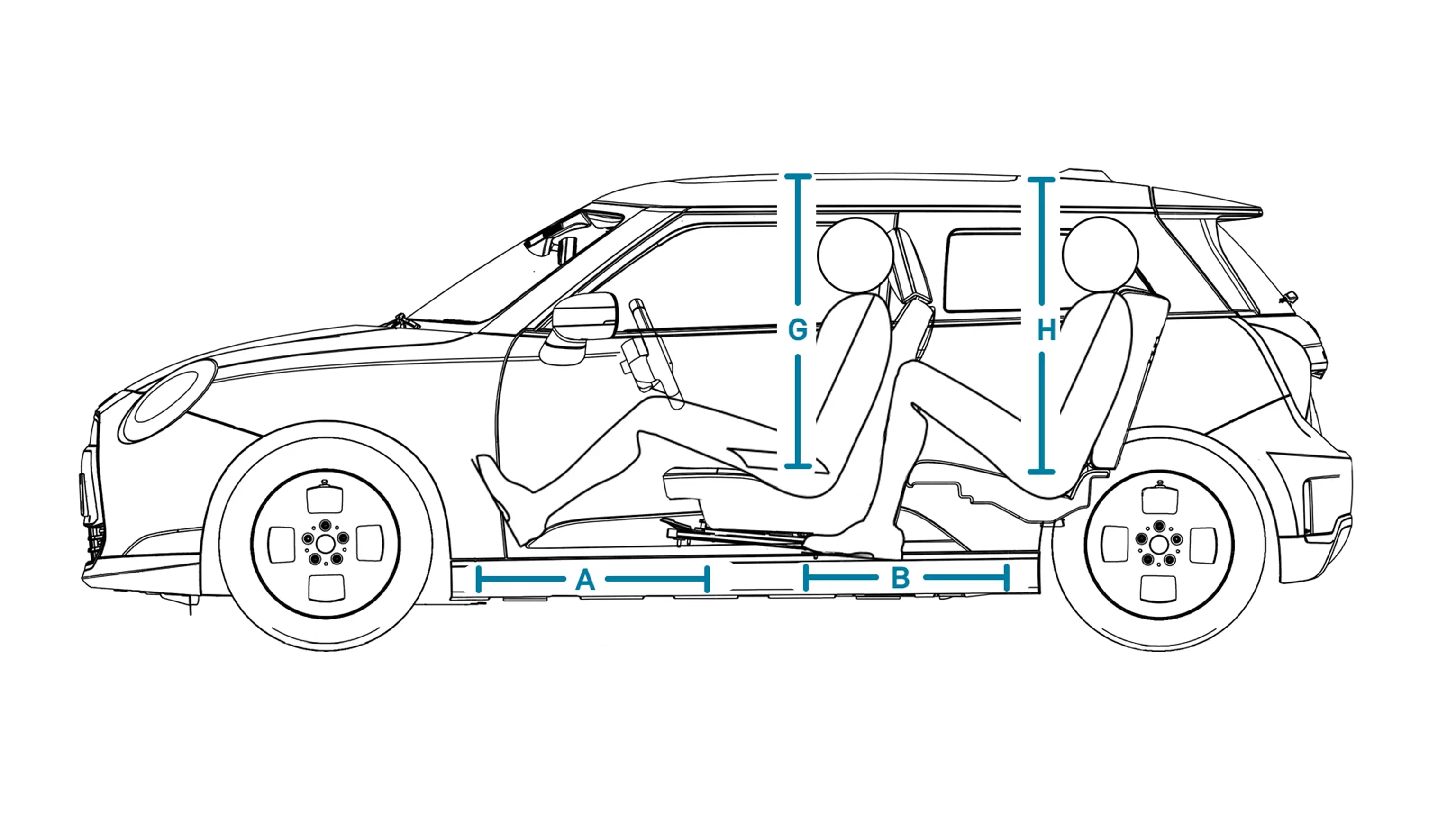 All-electric MINI Cooper - Dimensions Interior Side