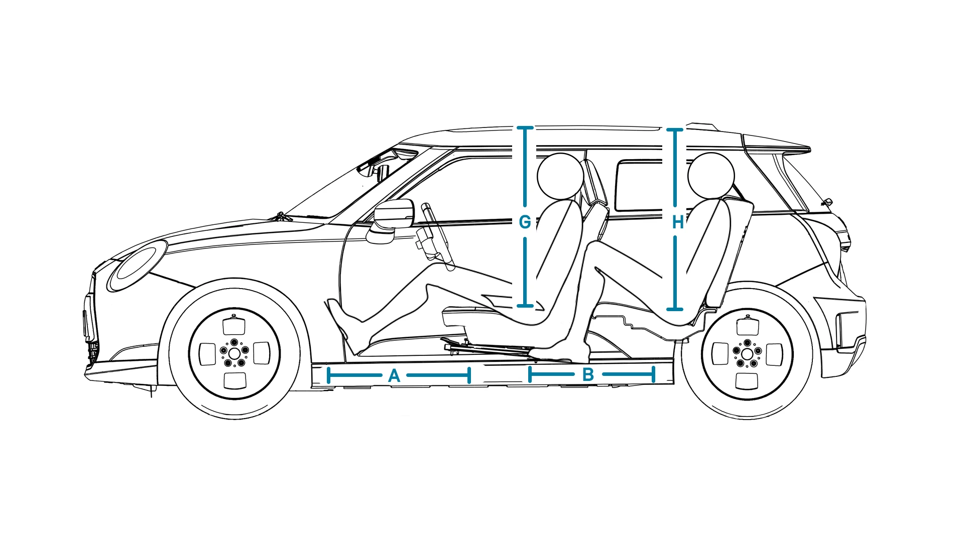 All-electric MINI Cooper - Dimensions Interior Side