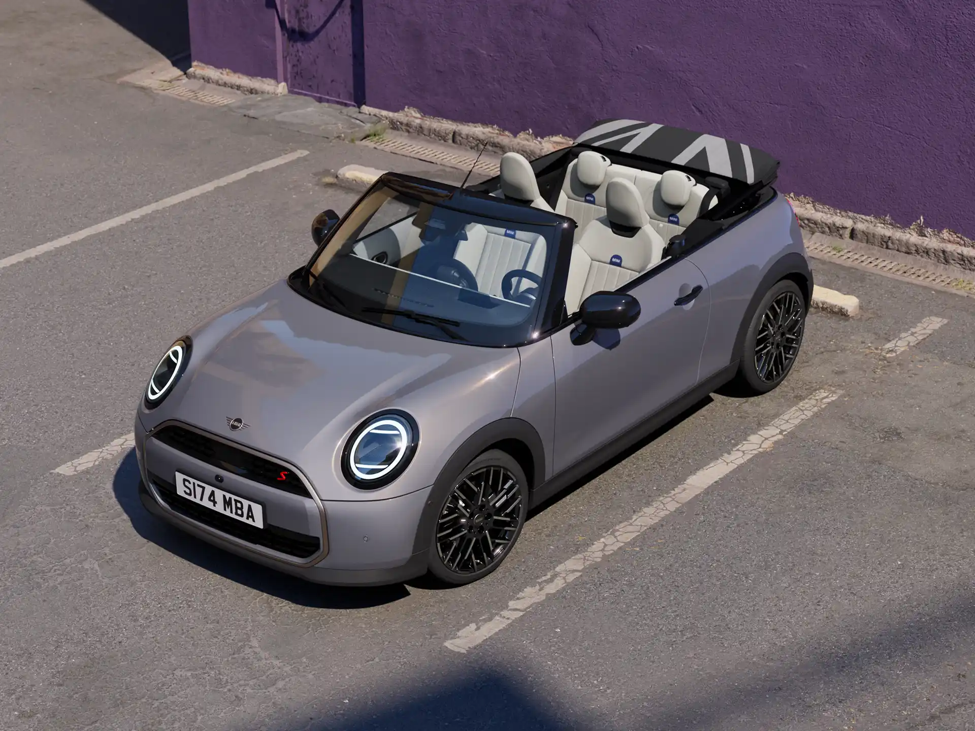 Video showcasing the interior and exterior of a MINI Cooper Convertible in detail. The camera pans across the dashboard, highlighting design elements.