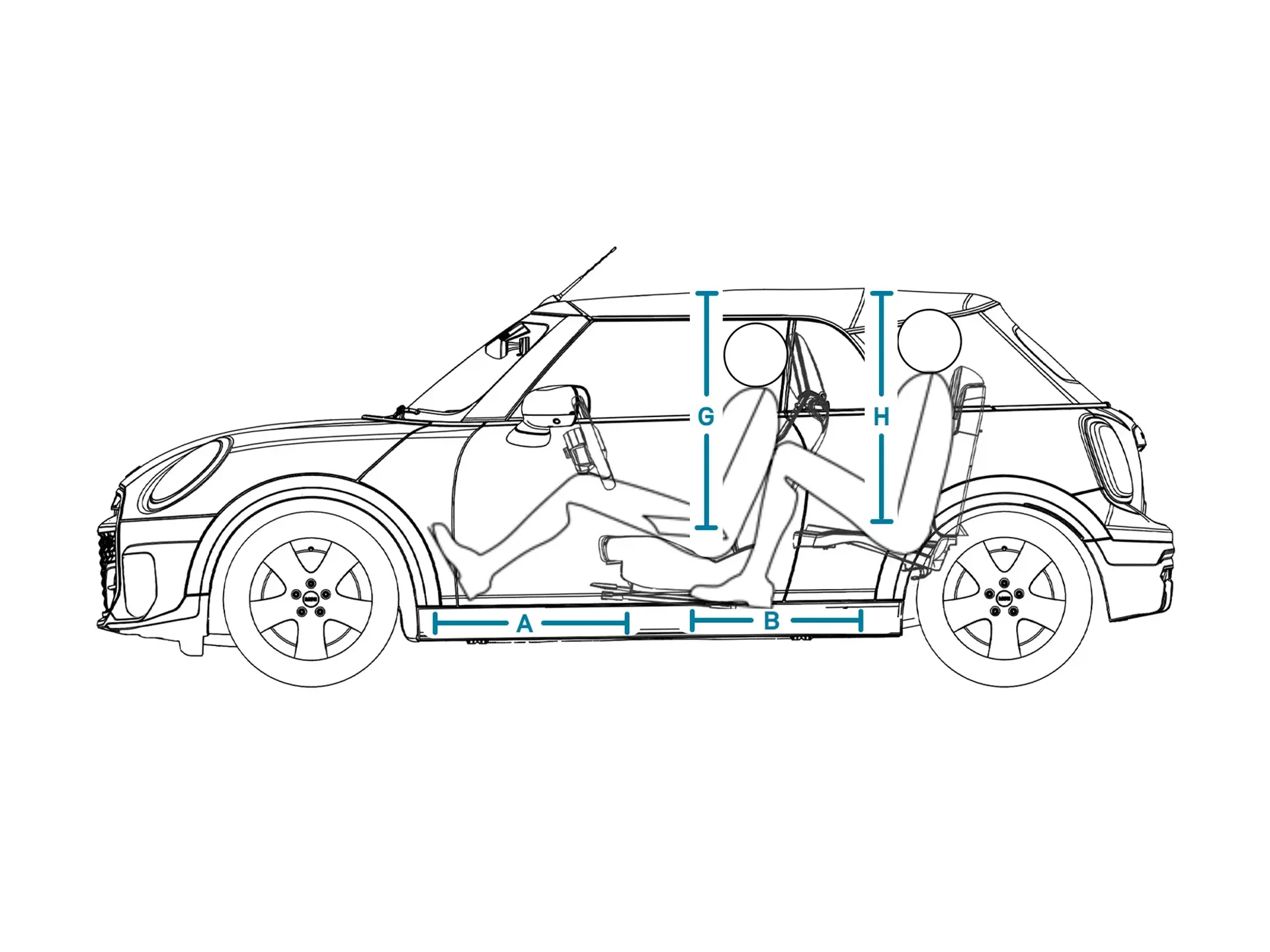 MINI Cooper Convertible - Dimensions Interior Side