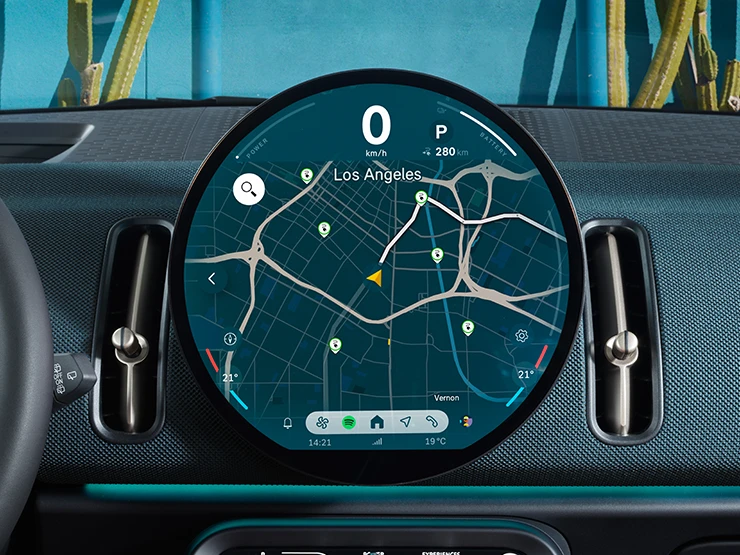 Detailed view of the all-electric MINI Countryman interaction unit focusing on the navigation.
