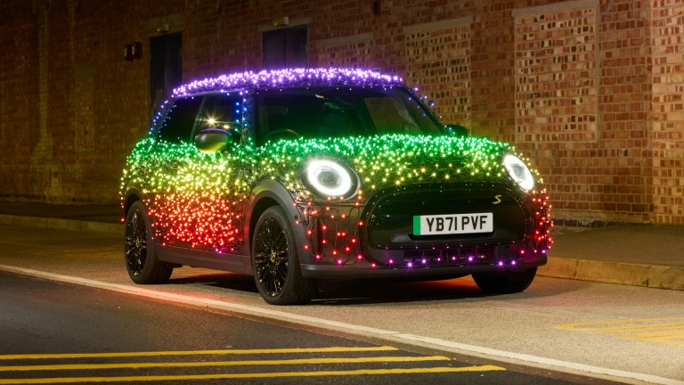 MINI Electric covered in fairy lights