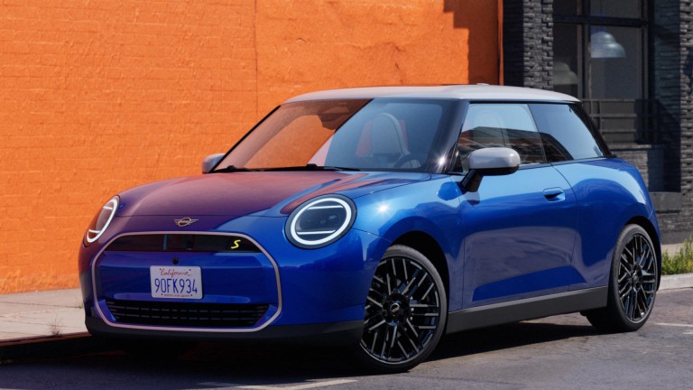 Blue MINI Electric aerial view