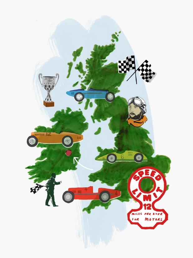 An illustration of a map, with silhouettes of Ireland and Great Britain