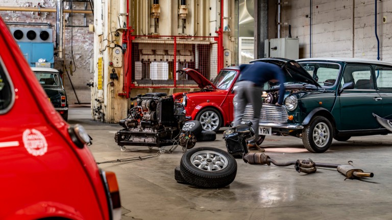 MINI Recharged 3 cars undergoing upgrades inside garage