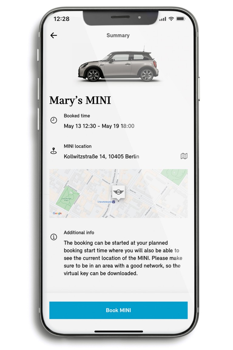 MINI Sharing – MINI Sharing app – Localisation screen