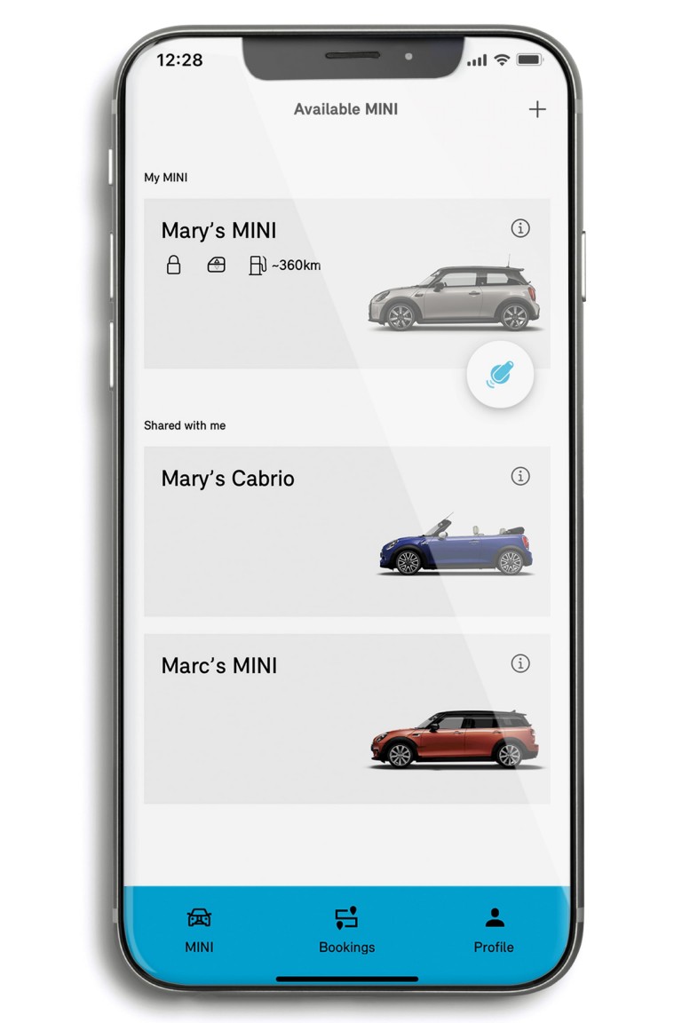 MINI Sharing – MINI Sharing app – Available MINIs smartphone screen